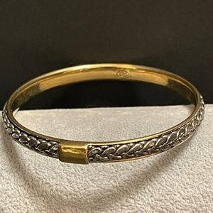 Liz Claiborne Signed Weave Silver and Gold Tone Bangle Bracelet